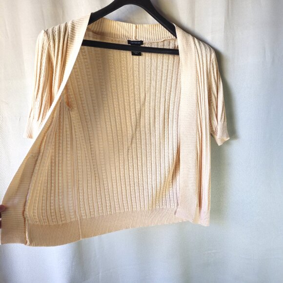 Calvin Klein Jeans Short Sleeve Open Cardigan Sweater Light Yellow Size Large - Picture 4 of 6